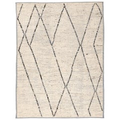 Ivory and Blue Berber Style Beni Ouarain Design Oversize Rug