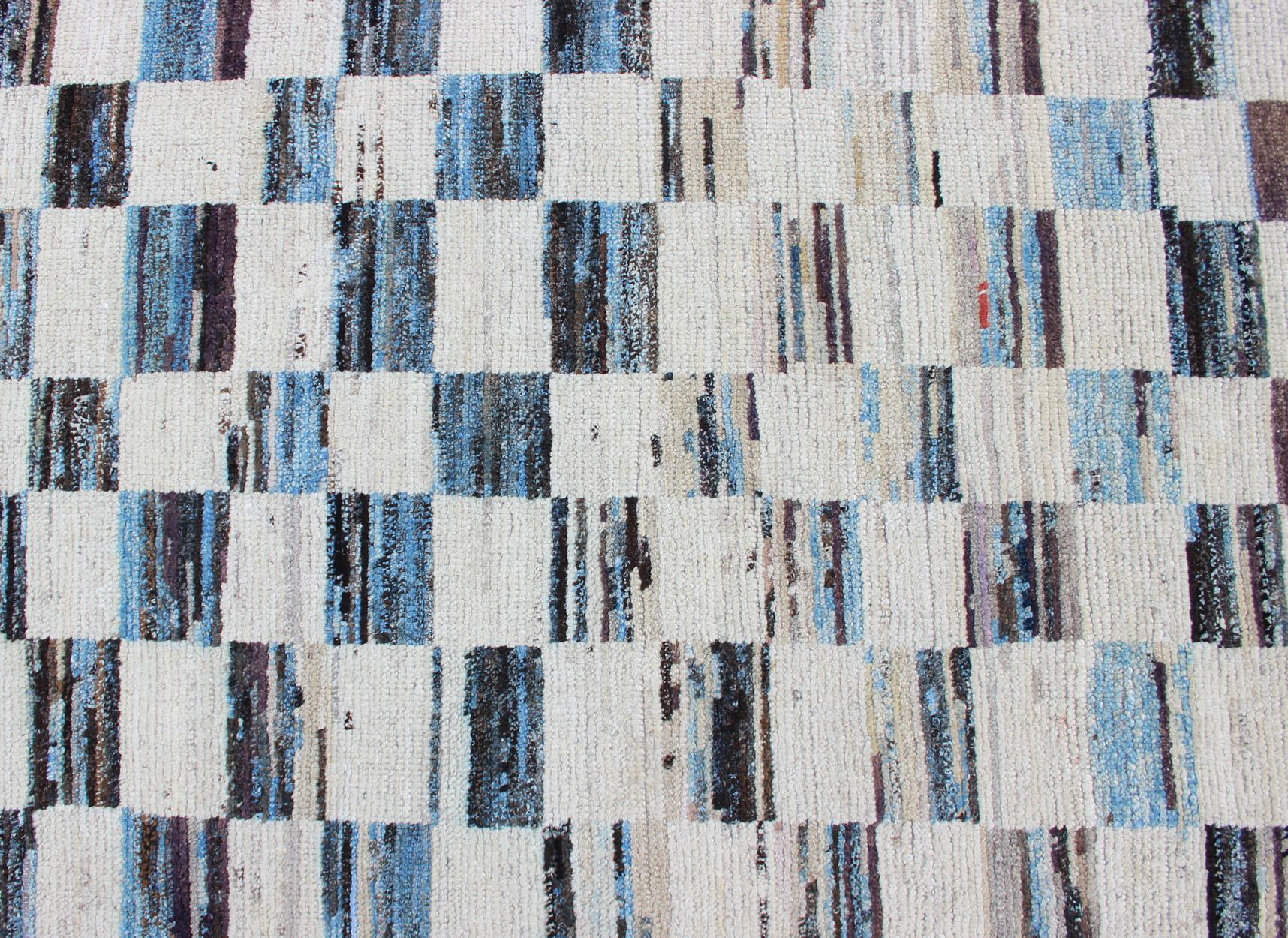 Ivory and Blue Checkered Runner in Casual Modern Design 4