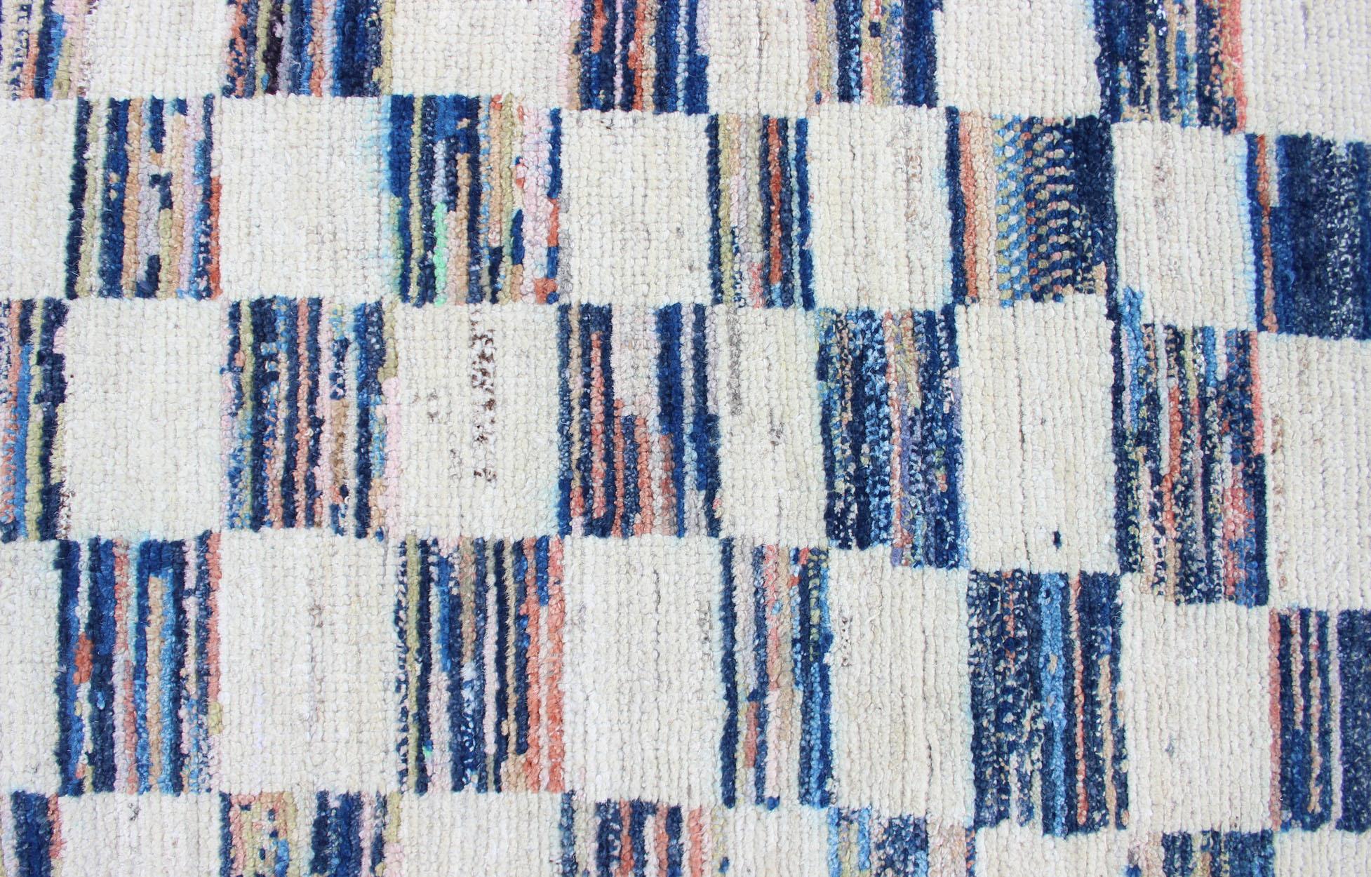 Ivory and Blue Checkered Runner in Casual Modern Design 5