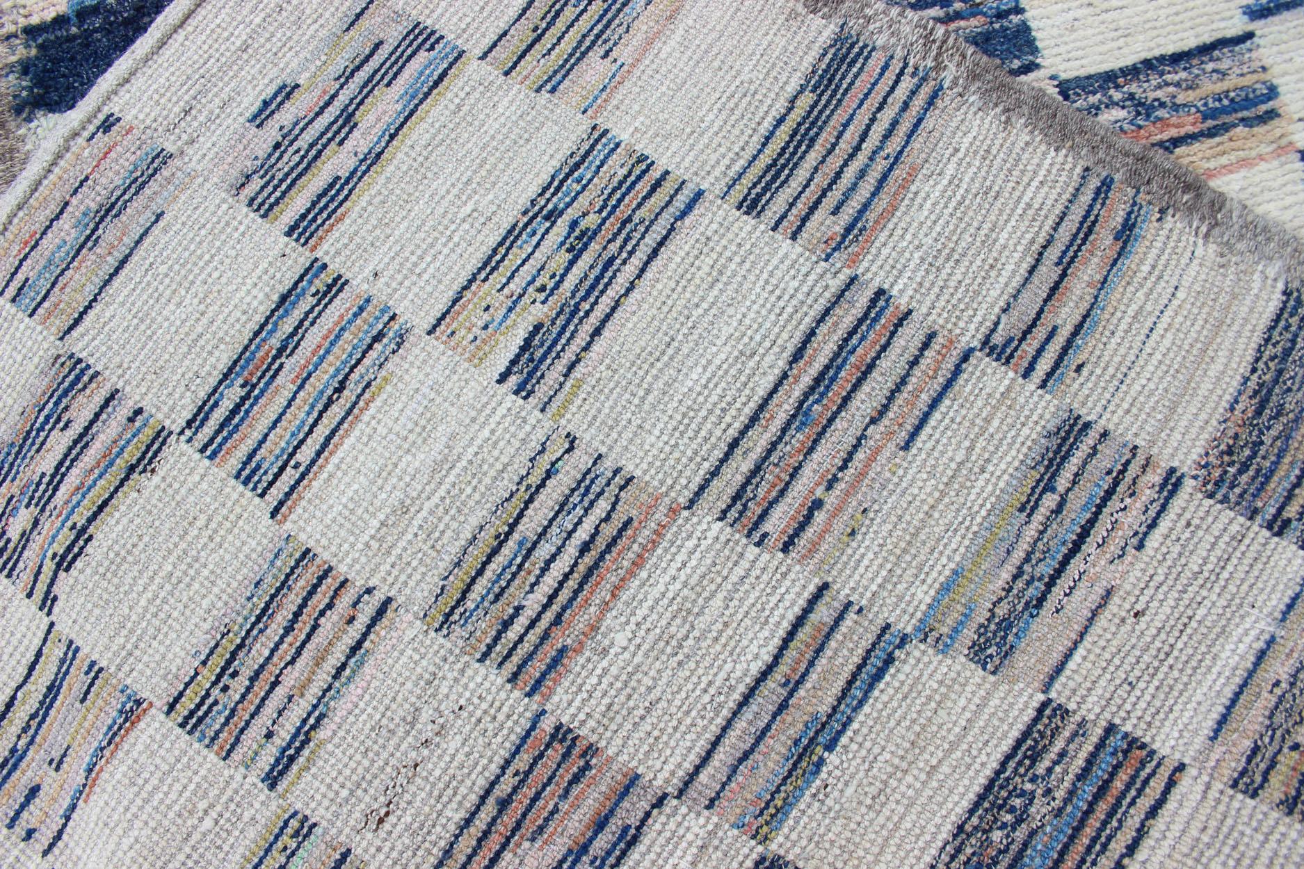 Ivory and Blue Checkered Runner in Casual Modern Design 6