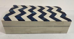 Ivory and Blue Chevron Bone Inlay Trinket Box