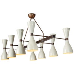 Cream and Brass Eight Shade Chandelier, Made in Italy