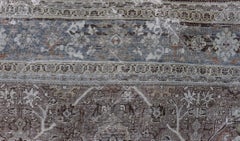Ivory and Brown Antique Persian Mahal Rug   10' 6 x 13' 6