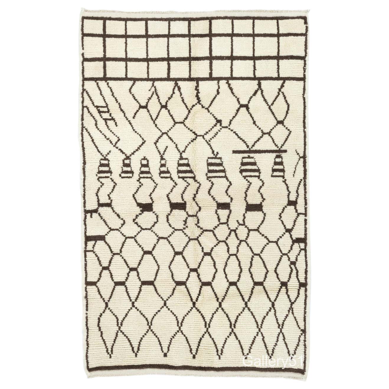 Ivory and Brown Color Handmade Berber Rug, 100% Wool Moroccan Rug For ...