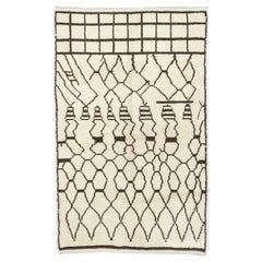 Moroccan Rug made of Ivory and Brown Natural Wool, Custom Options Available