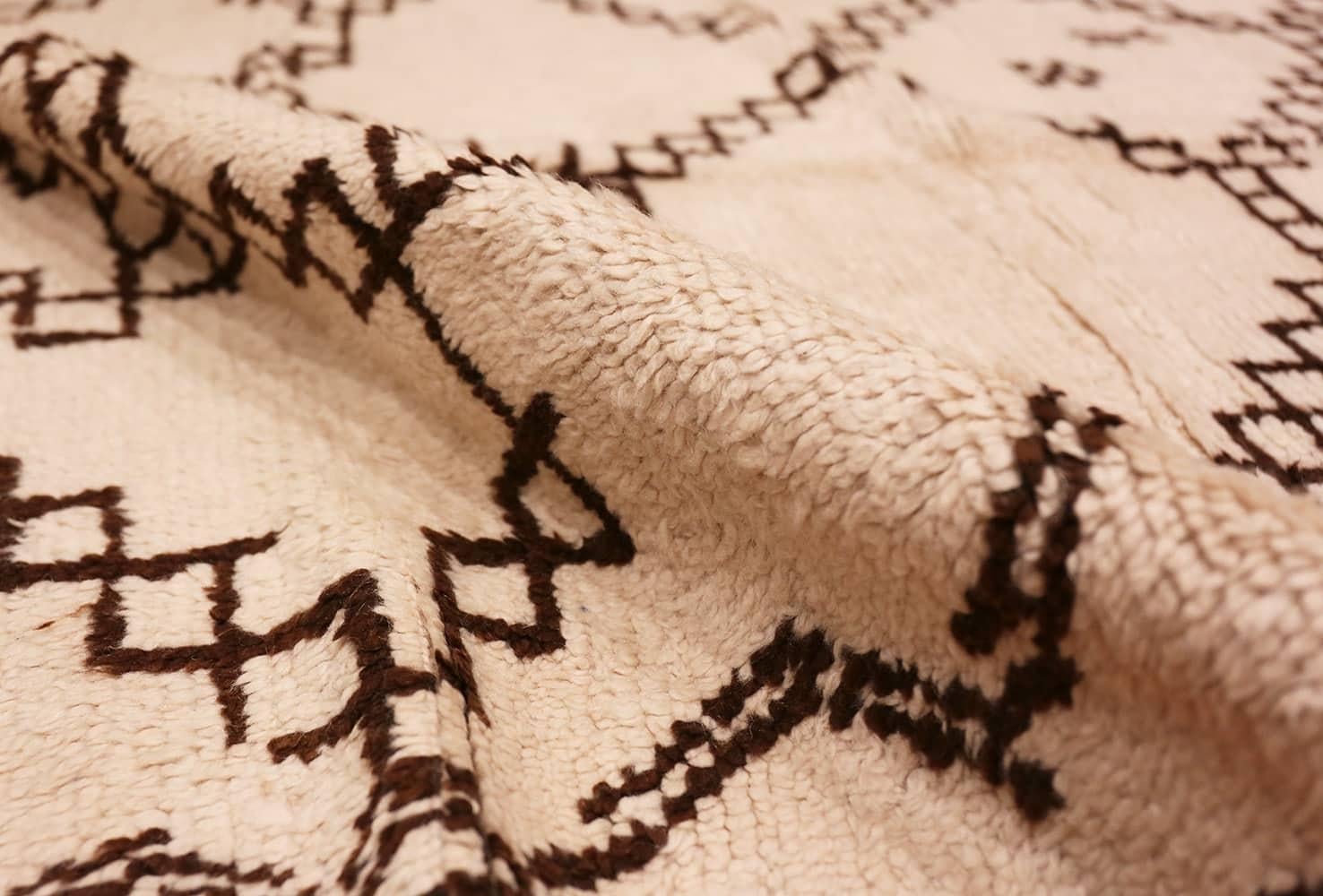 Hand-Knotted Mid Century Vintage Ivory and Brown Moroccan Rug 4'5
