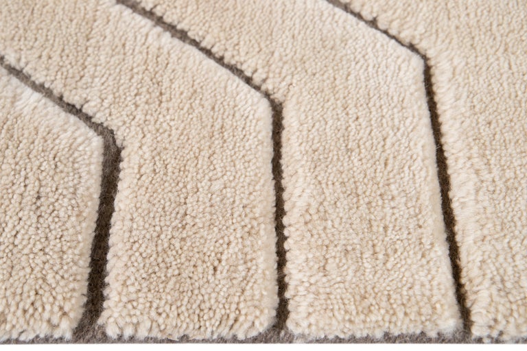 Ivory and Brown Textured Wool Custom Rug For Sale at 1stDibs
