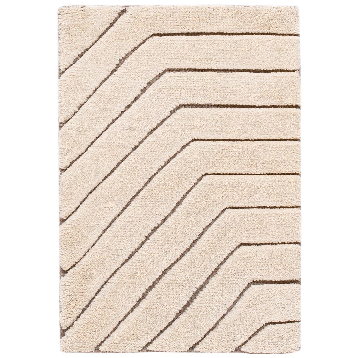 Ivory and Brown Textured Wool Custom Rug For Sale