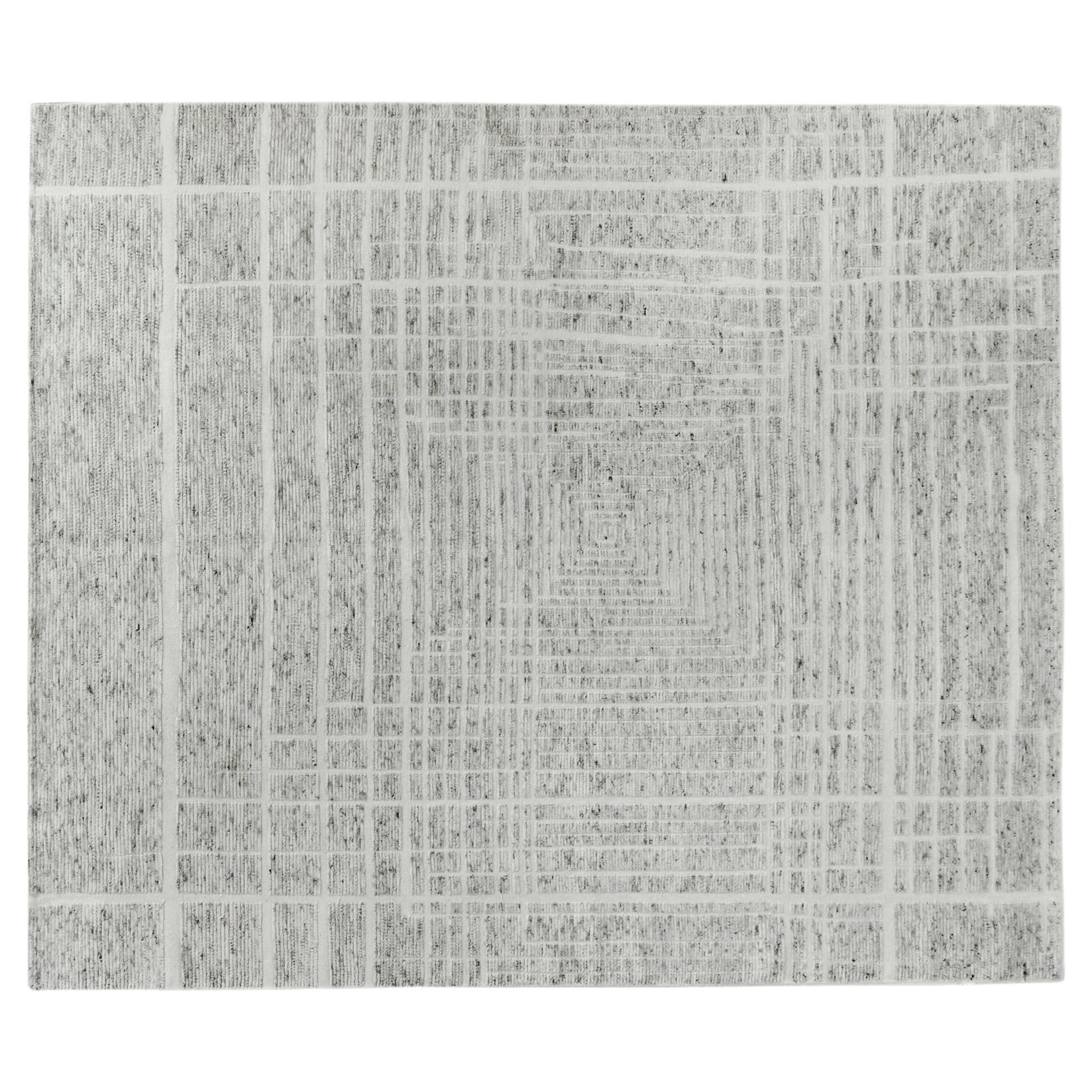 Ivory and Charcoal Geometric Design Area Rug For Sale