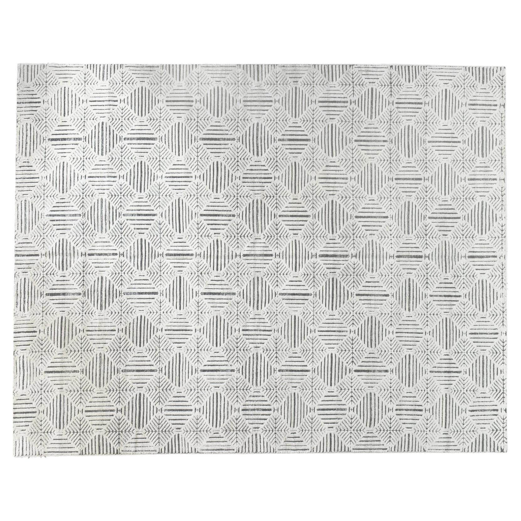 Ivory and Charcoal Geometric Pattern Area Rug