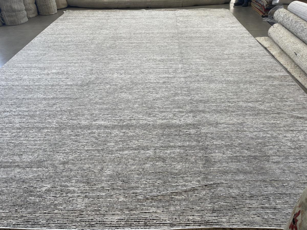 Ivory and charcoal stripe large area rug - 13' x 17'10