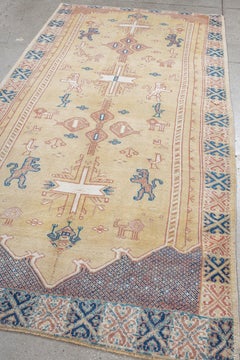 Ivory and Coral Moroccan Tribal Rug