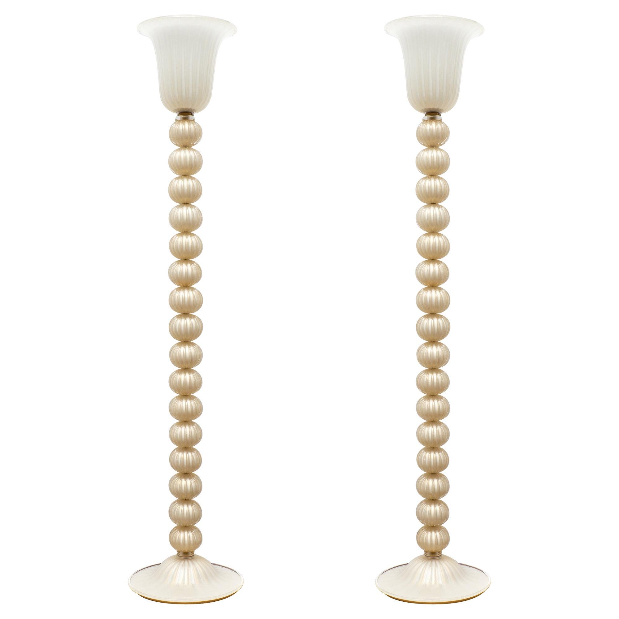 Ivory and Gold Murano Glass Floor Lamps