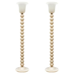 Ivory and Gold Murano Glass Floor Lamps