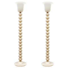 Ivory and Gold Murano Glass Floor Lamps