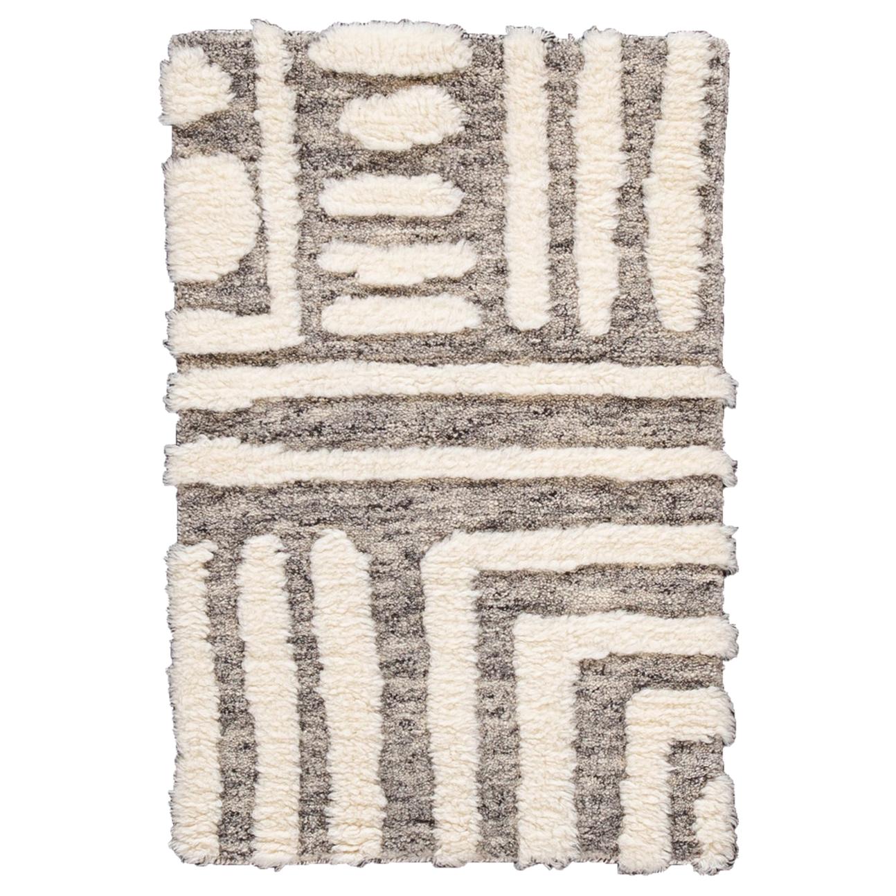 Ivory and Gray Moroccan Style Custom Rug For Sale
