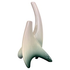 Ivory and Green Ceramic Flower Vase Sculpture attr. to Vibi, Turin, Italy