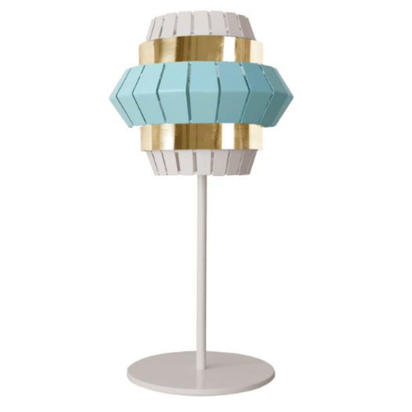 Ivory and Jade comb table lamp with brass ring by Dooq
Dimensions: W 25.5 x D 25.5 x H 60 cm
Materials: lacquered metal, polished brass.
Also available in different colors and materials.

Information:
230V/50Hz
E14/1x20W LED
120V/60Hz
E12/1x15W