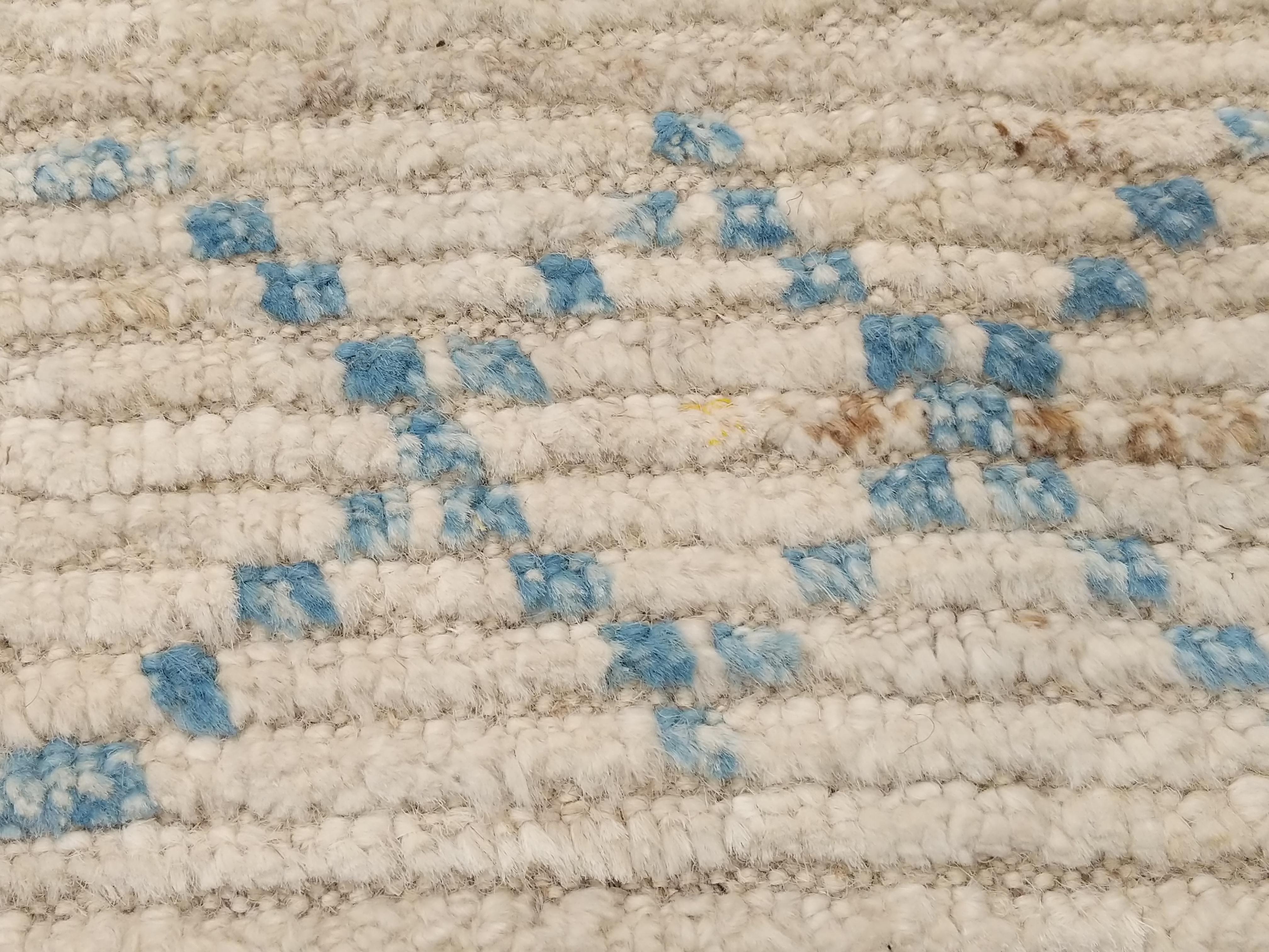 Afghan Ivory and Light Blue Berber Style Scandinavian Geometric Design Oversize Rug For Sale