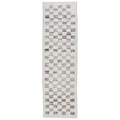Ivory and Multicolored Casual Checkered Runner in Casual Modern Design