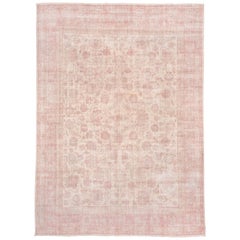 Ivory and Pink Oushak Carpet, Lightly Distressed