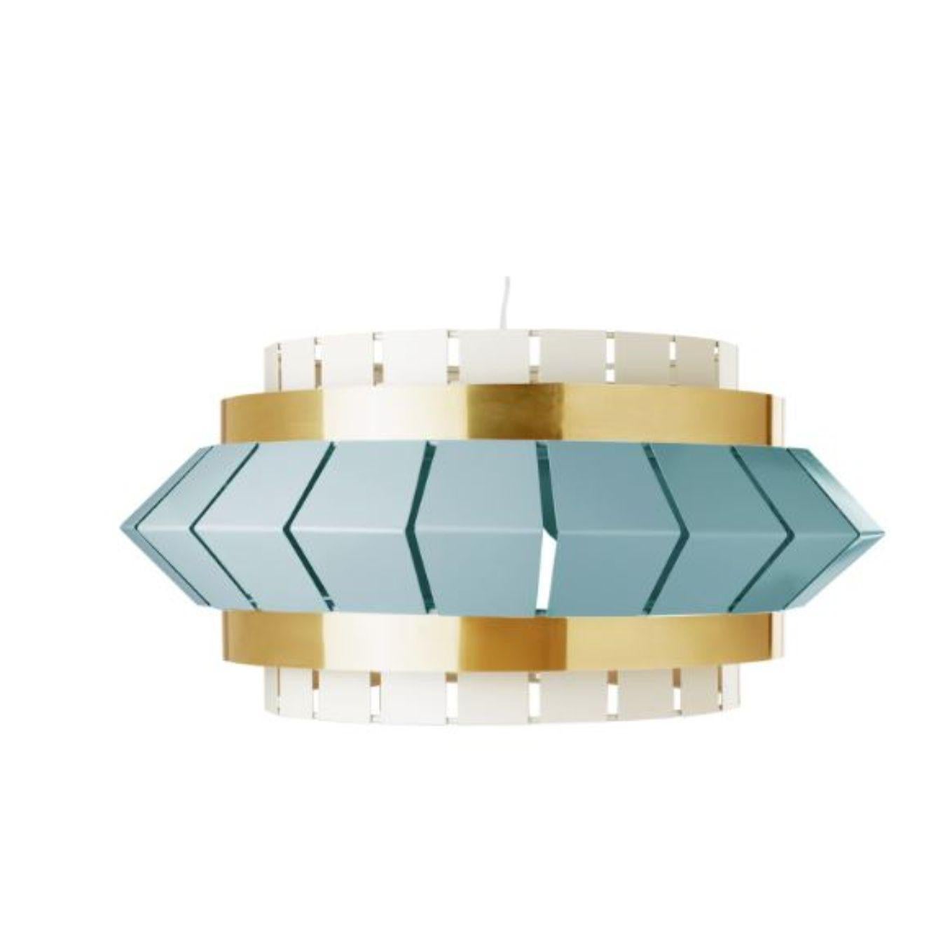 Contemporary Ivory and Salmon Comb I Suspension Lamp with Brass Ring by Dooq For Sale