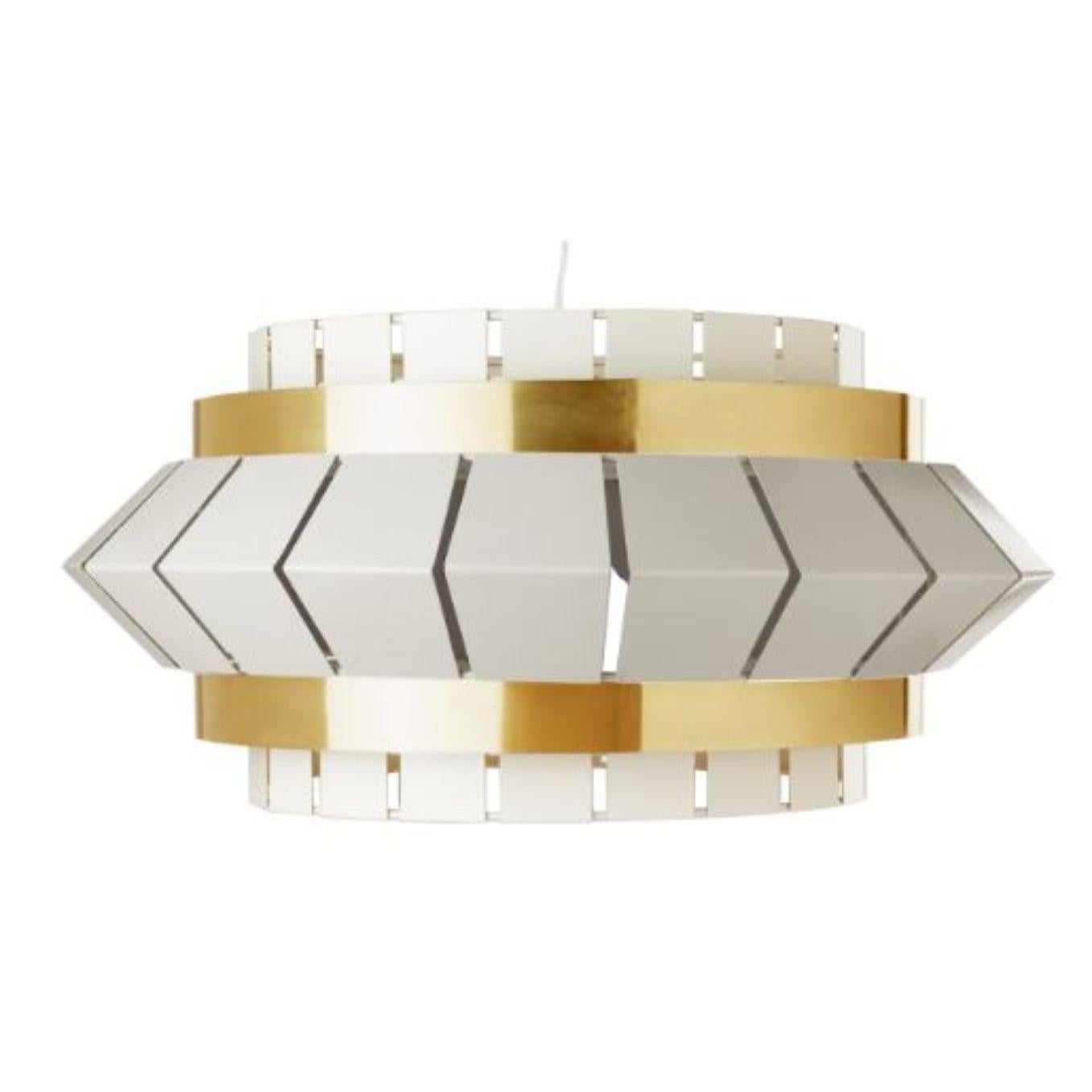 Contemporary Ivory and Salmon Comb I Suspension Lamp with Copper Ring by Dooq For Sale