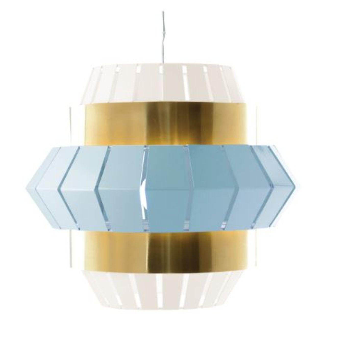 Ivory and Salmon Comb Suspension Lamp with Brass Ring by Dooq In New Condition For Sale In Geneve, CH