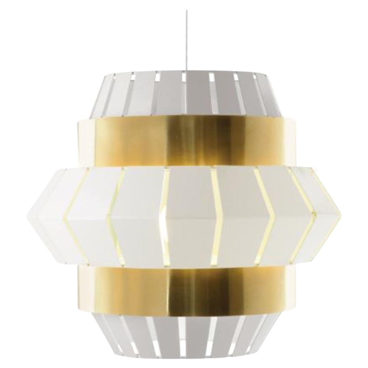 Ivory and Salmon Comb Suspension Lamp with Brass Ring by Dooq For Sale