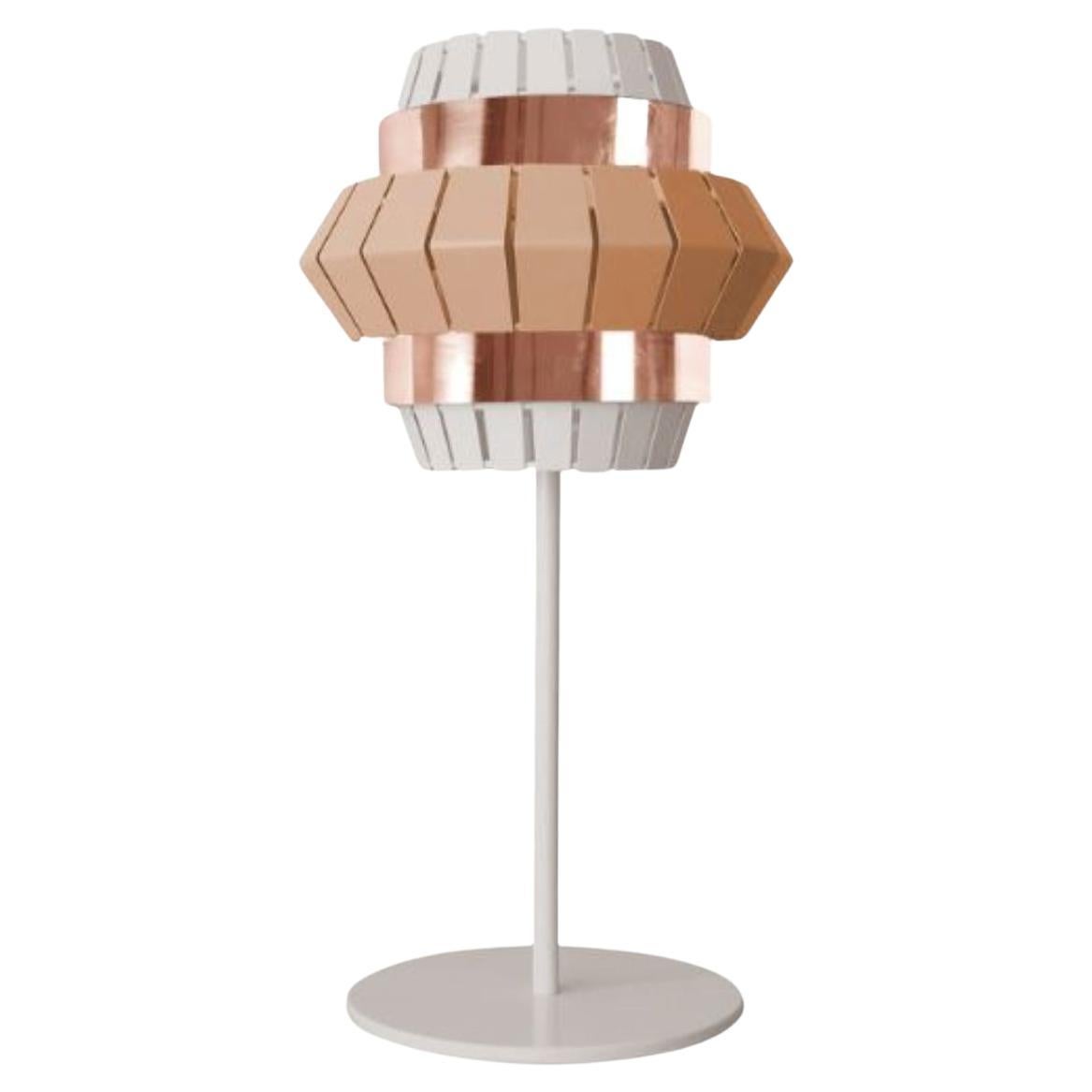 Ivory and Salmon Comb Table Lamp with Copper Ring by Dooq