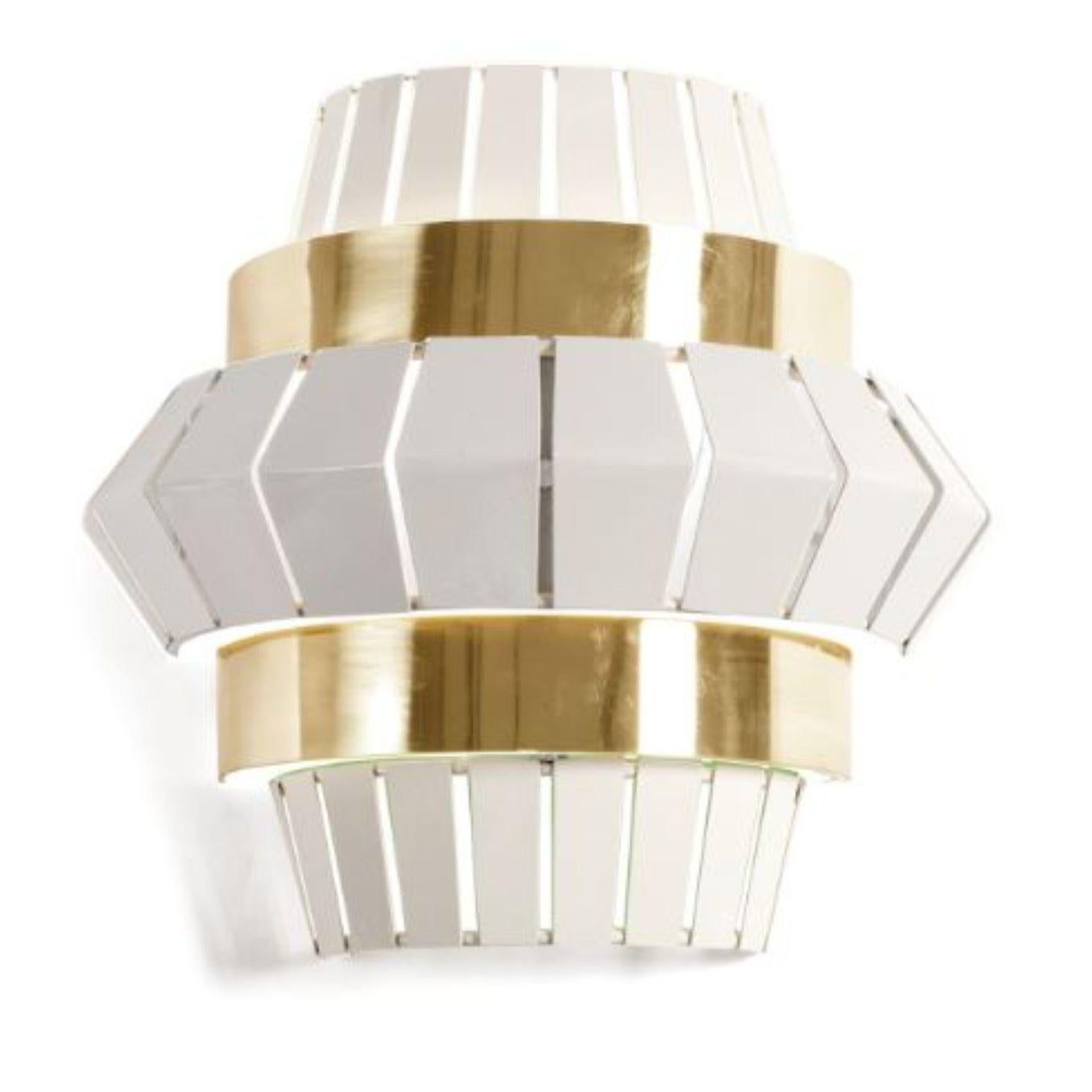 Metal Ivory and Salmon Comb Wall Lamp with Brass Ring by Dooq For Sale