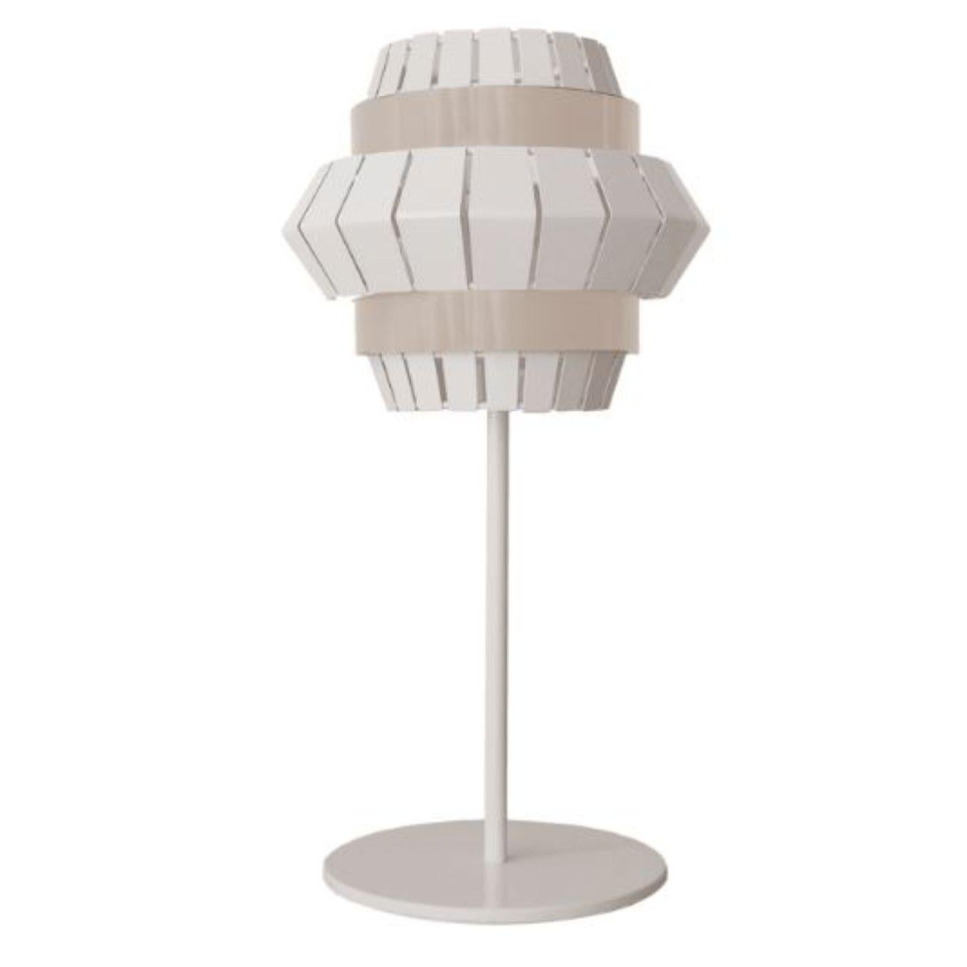 Ivory and taupe comb table lamp by Dooq
Dimensions: W 25.5 x D 25.5 x H 60 cm
Materials: lacquered metal.
Also available in different colors and materials.

Information:
230V/50Hz
E14/1x20W LED
120V/60Hz
E12/1x15W LED
bulb not included



Dooq is a