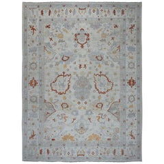 Ivory Angora Oushak Pure Wool Hand Knotted Oriental Rug