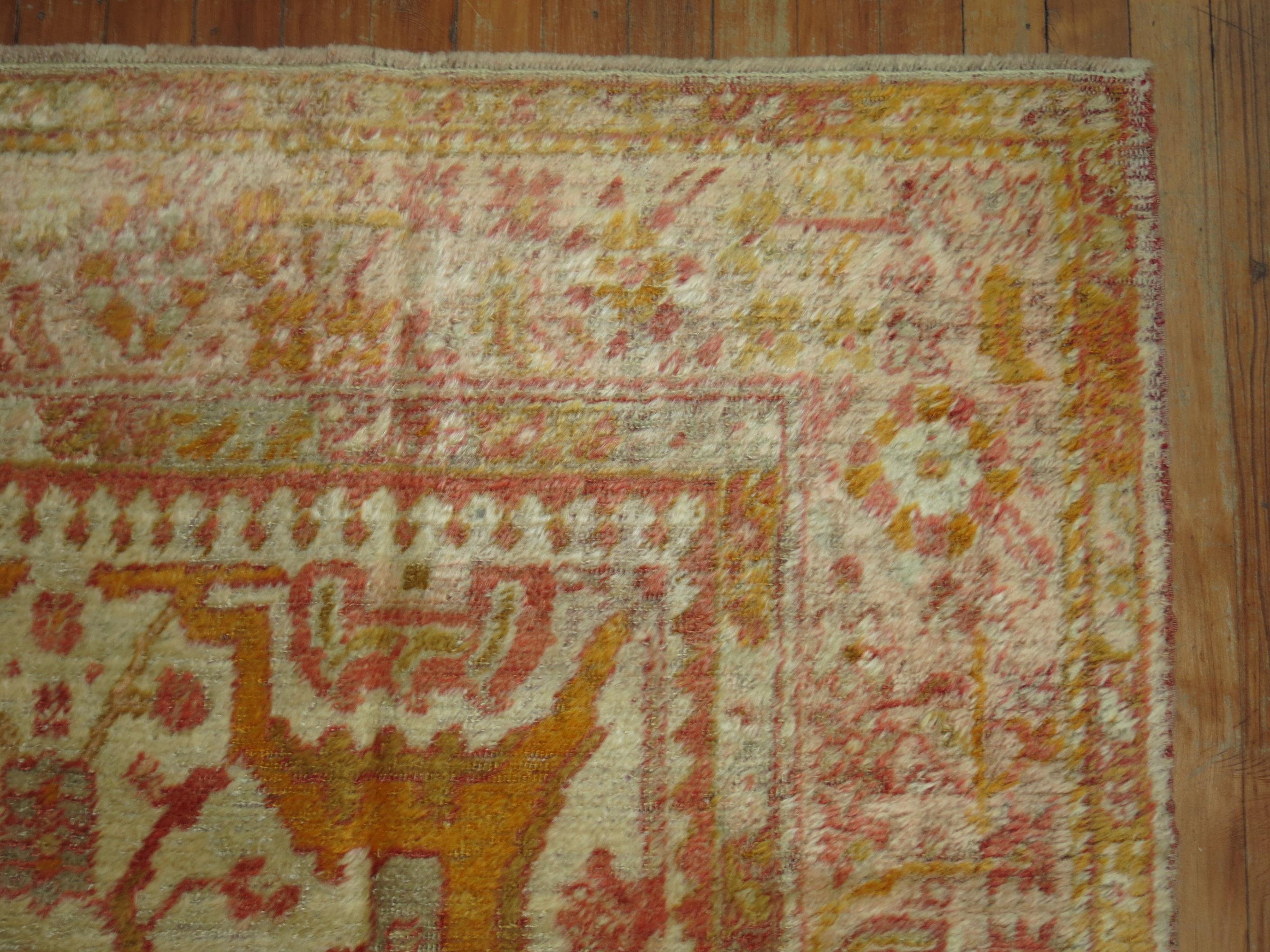 20th Century Ivory Antique Angora Oushak Rug For Sale