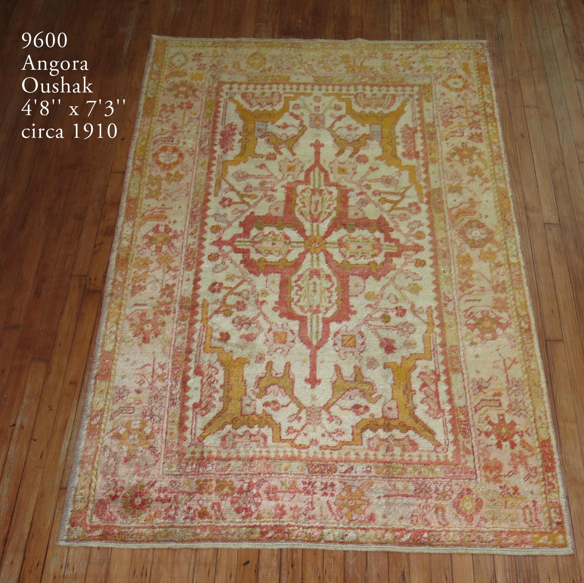 Ivory Antique Angora Oushak Rug For Sale 1