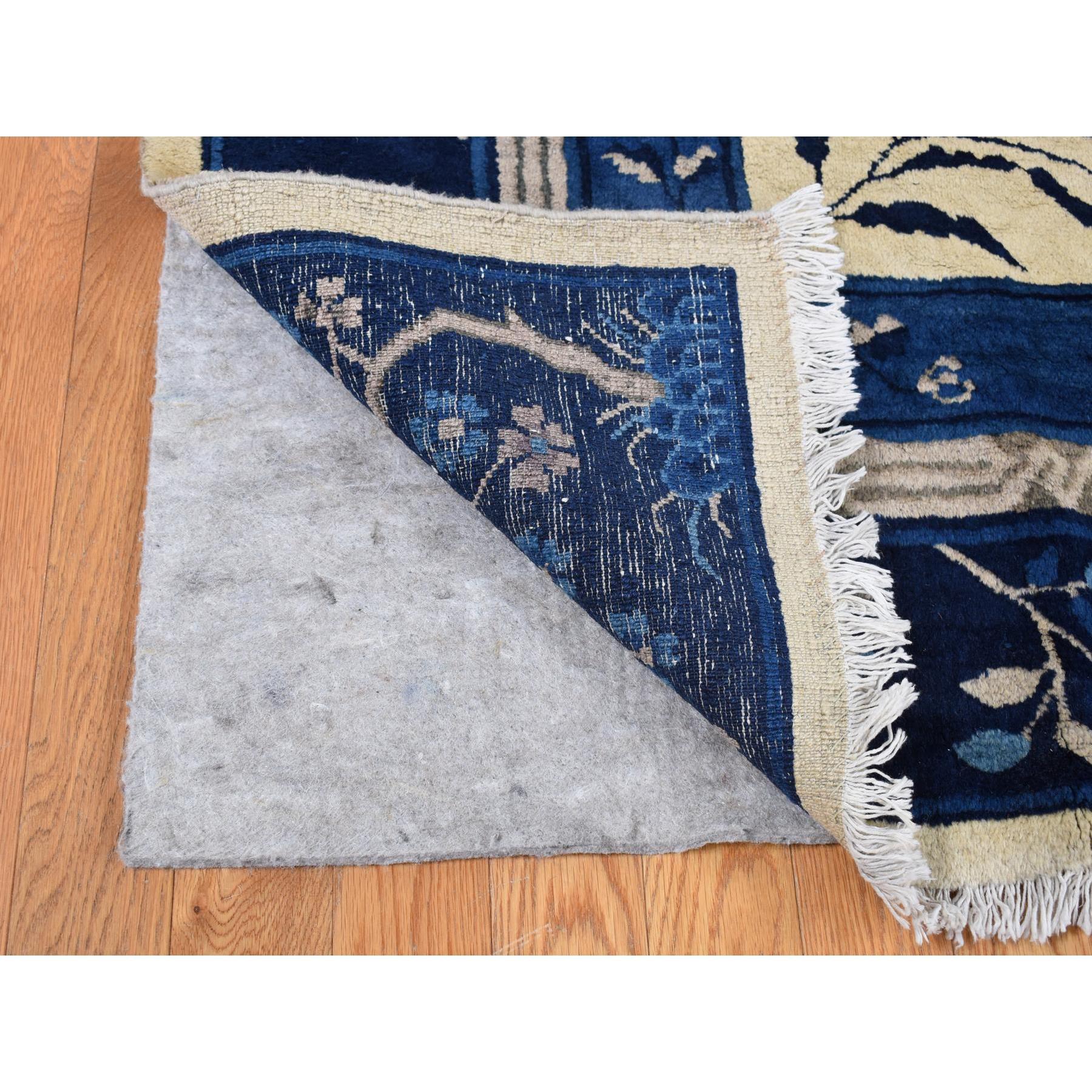 Medieval Ivory Antique Chinese Peking with Butterflies Hand Knotted Wool Clean Soft Rug For Sale