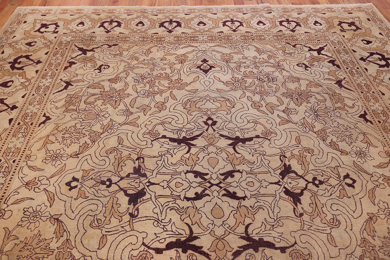 20th Century Ivory Antique Indian Amritsar Rug. Size: 9 ft 7 in x 11 ft 6 in
