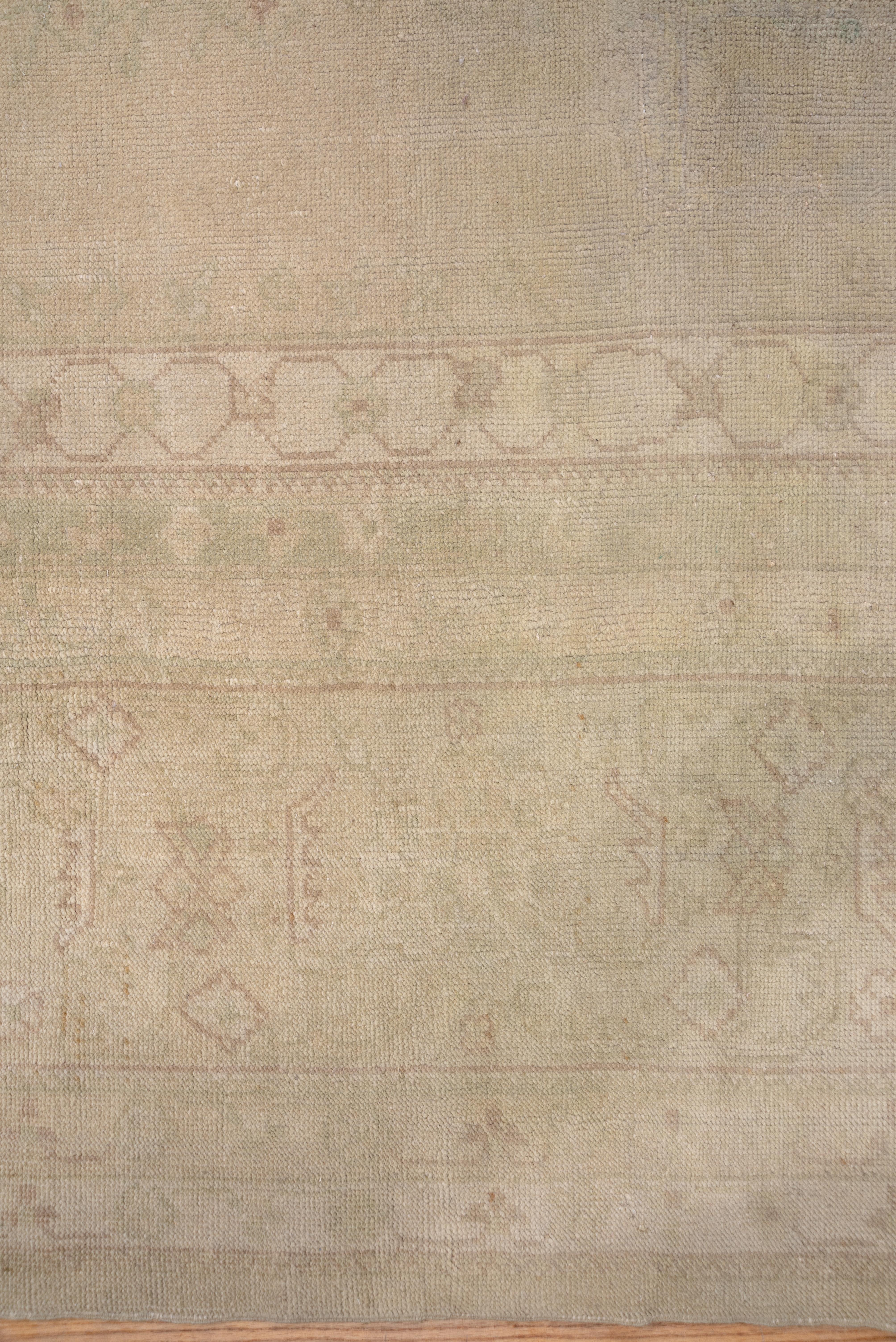 Hand-Knotted Ivory Antique Oushak Carpet For Sale