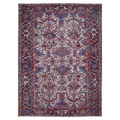 Handgeknüpfter Teppich aus reiner Wolle in Elfenbein, antiker persischer Heriz, geometrisches Design