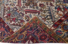 Ivory Antique Persian Heriz Handmade Allover Floral Wool Rug