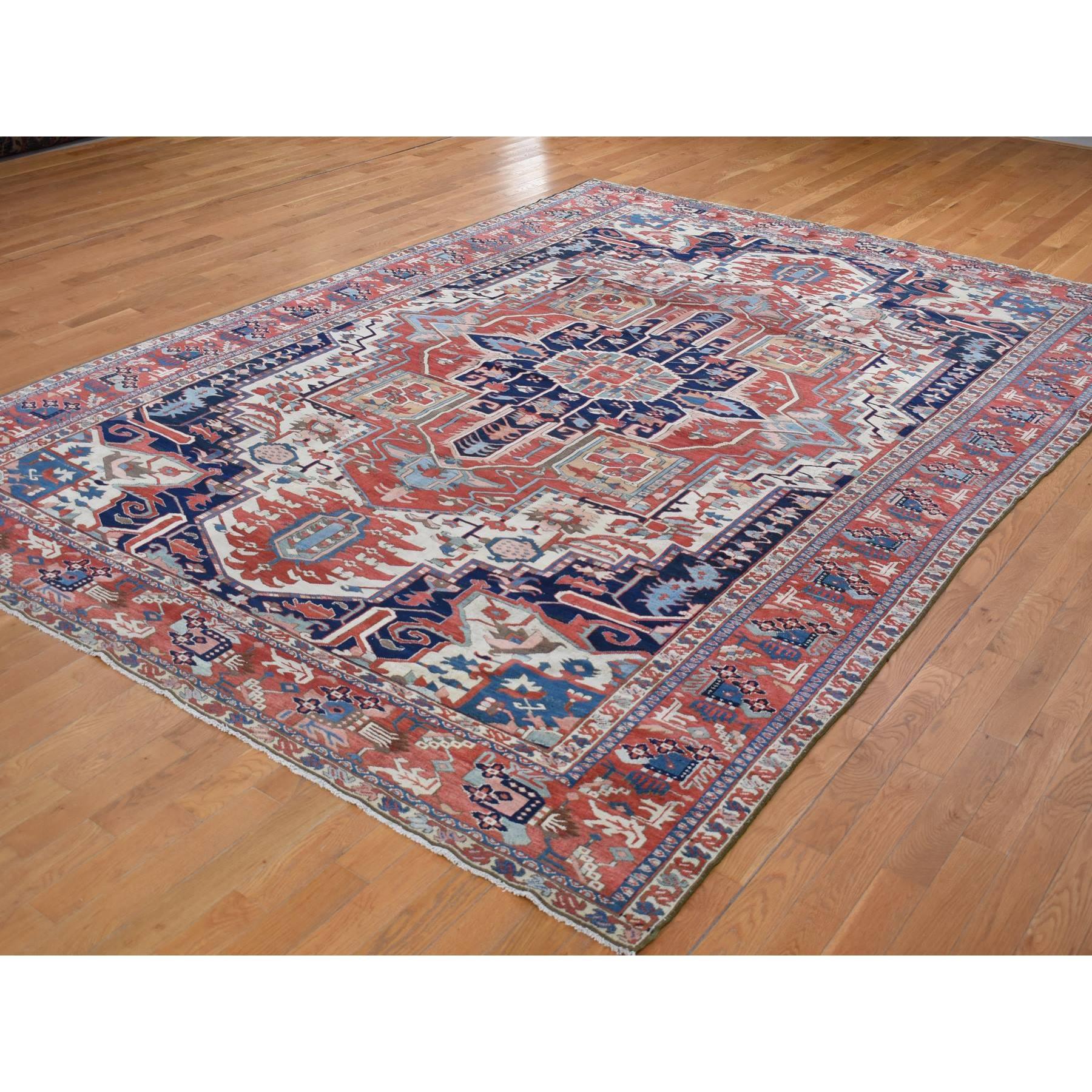 Ivory, Antique Persian Karajeh Serapi, Denser Weave, Pure Wool Hand Knotted Rug In Good Condition For Sale In Carlstadt, NJ
