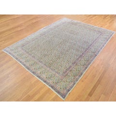 Ivory Antique Zoroastrian Karman Full Pile Paisley Design Hand Knotted Wool Rug