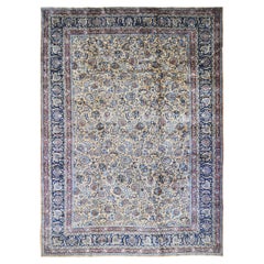 Tapis oriental surdimensionné ivoire, Mashad persan ancien, noué à la main, 100 % laine