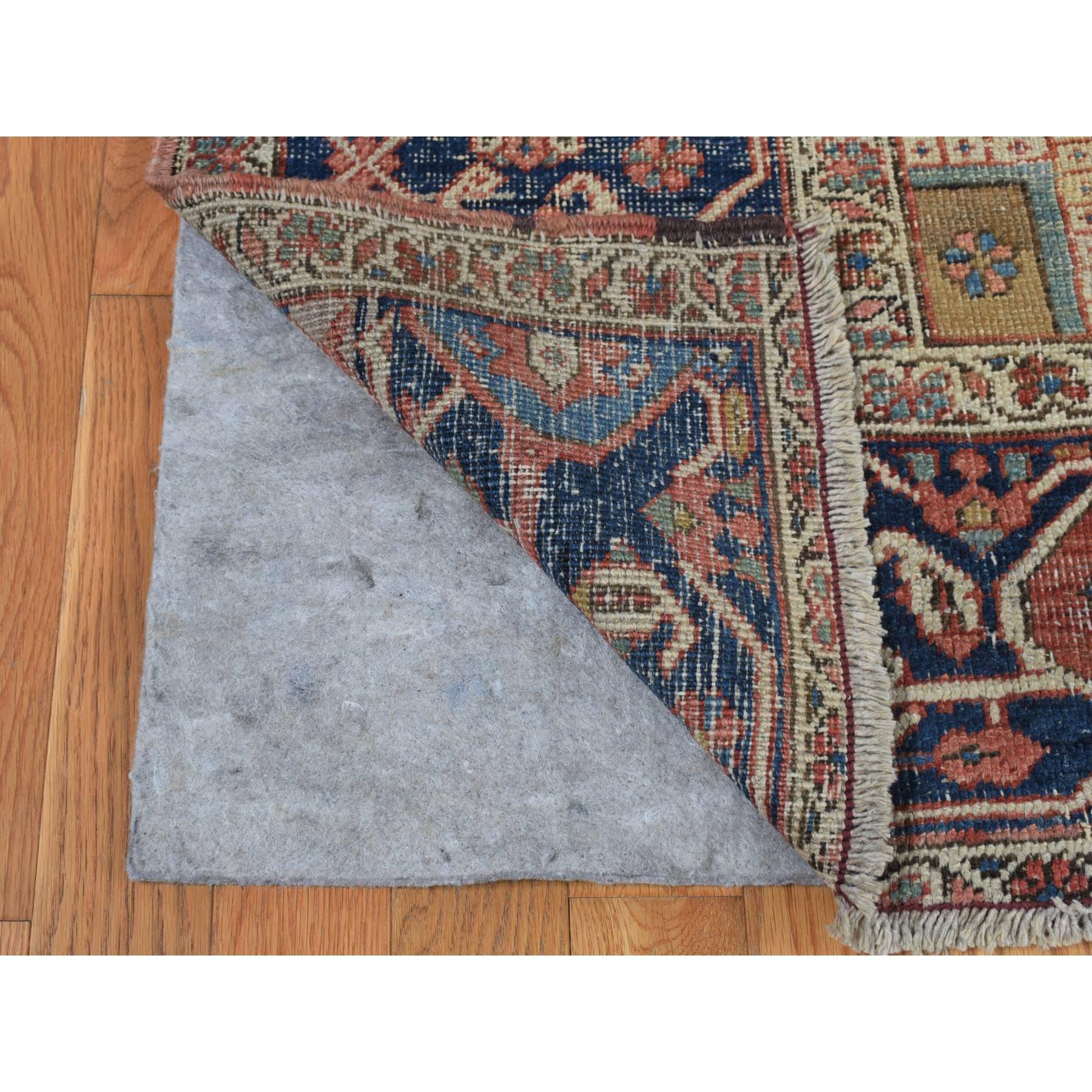 Hand-Knotted Ivory Antique Persian Serapi Heriz Even Wear Hand Knotted Pure Wool Cleaned Rug For Sale
