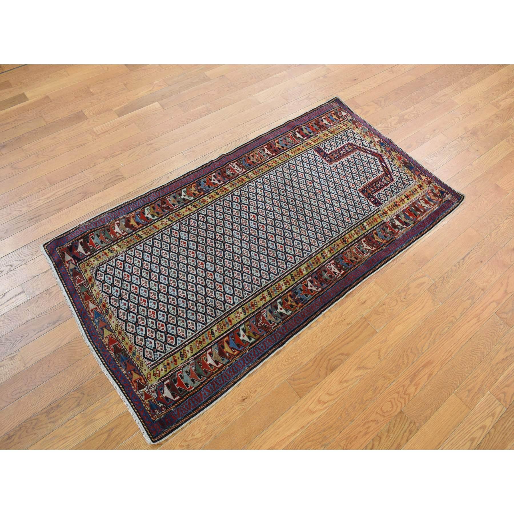 Medieval Ivory Antique Sirvhan Caucasian Pure Wool Hand Knotted Even Wear Clean Rug For Sale