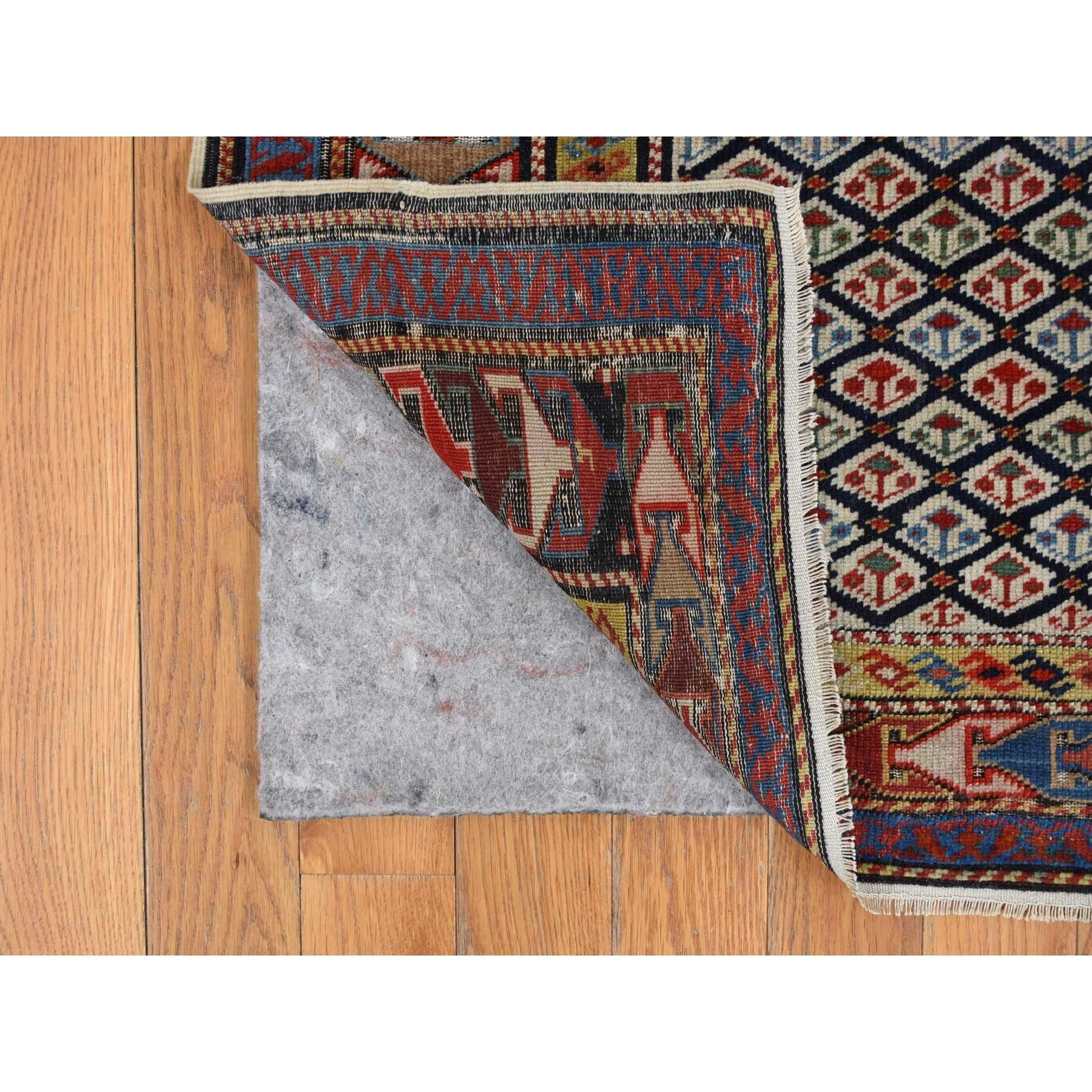 Azerbaijani Ivory Antique Sirvhan Caucasian Pure Wool Hand Knotted Even Wear Clean Rug For Sale