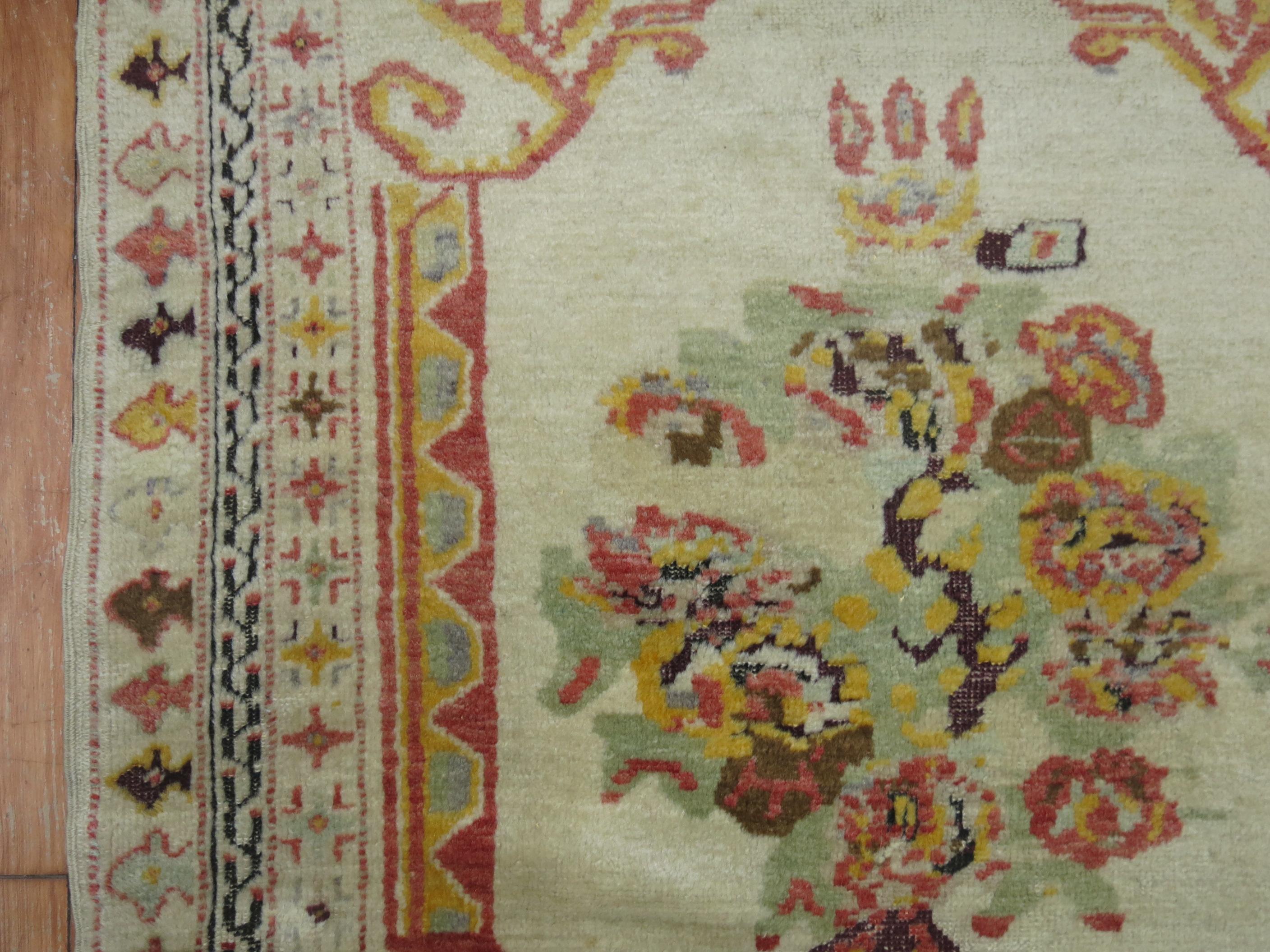 Angora Zabihi Collection Ivory Antique Turkish Ghiordes Rug For Sale