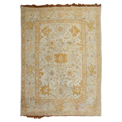 Ivory Antique Turkish Oushak Carpet, Early 20th Century