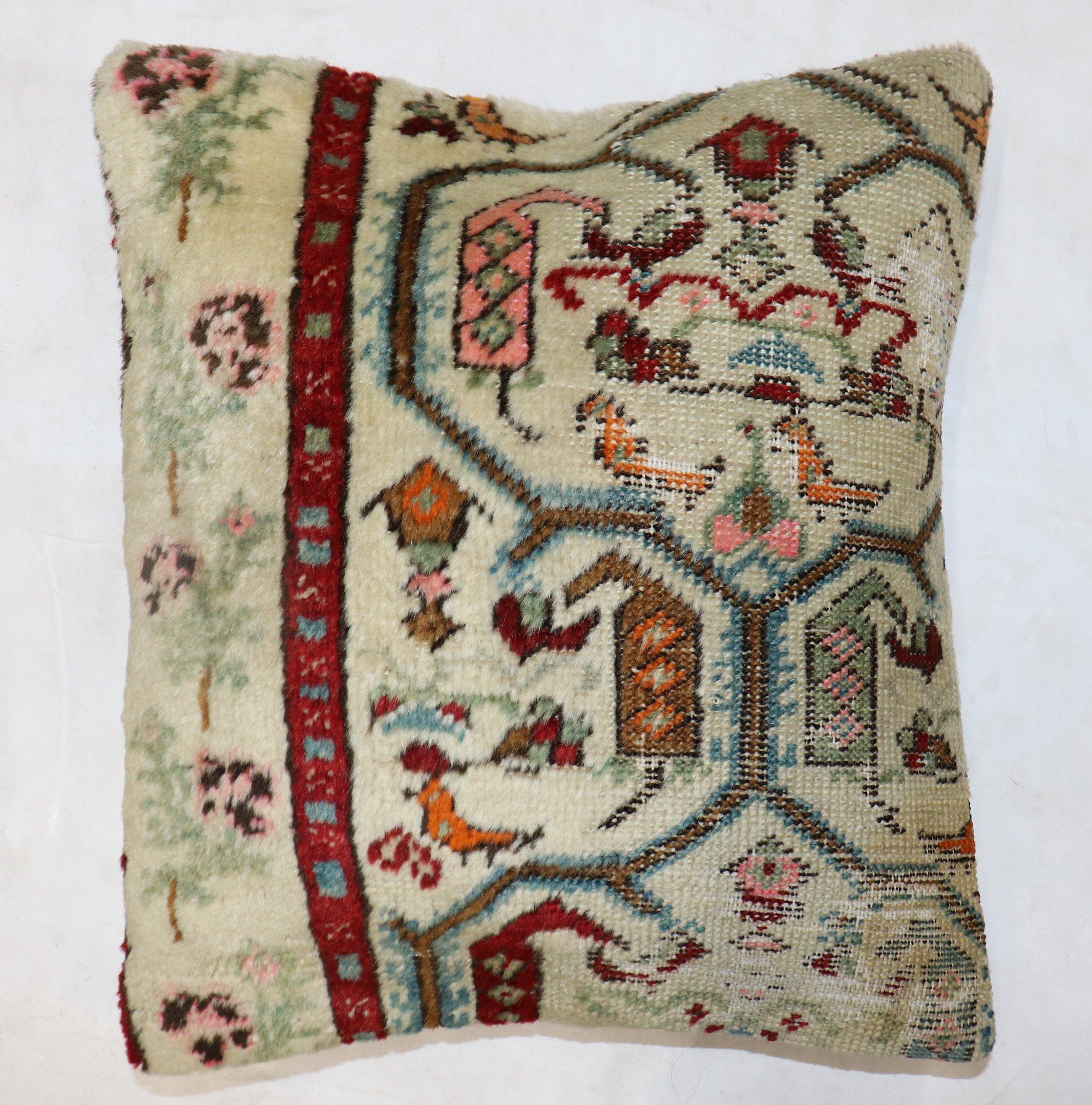 One-of-a-kind rug pillow made from a late 19th-century Turkish ghiordes rug with cotton back and zipper closure. 

Measures: 15