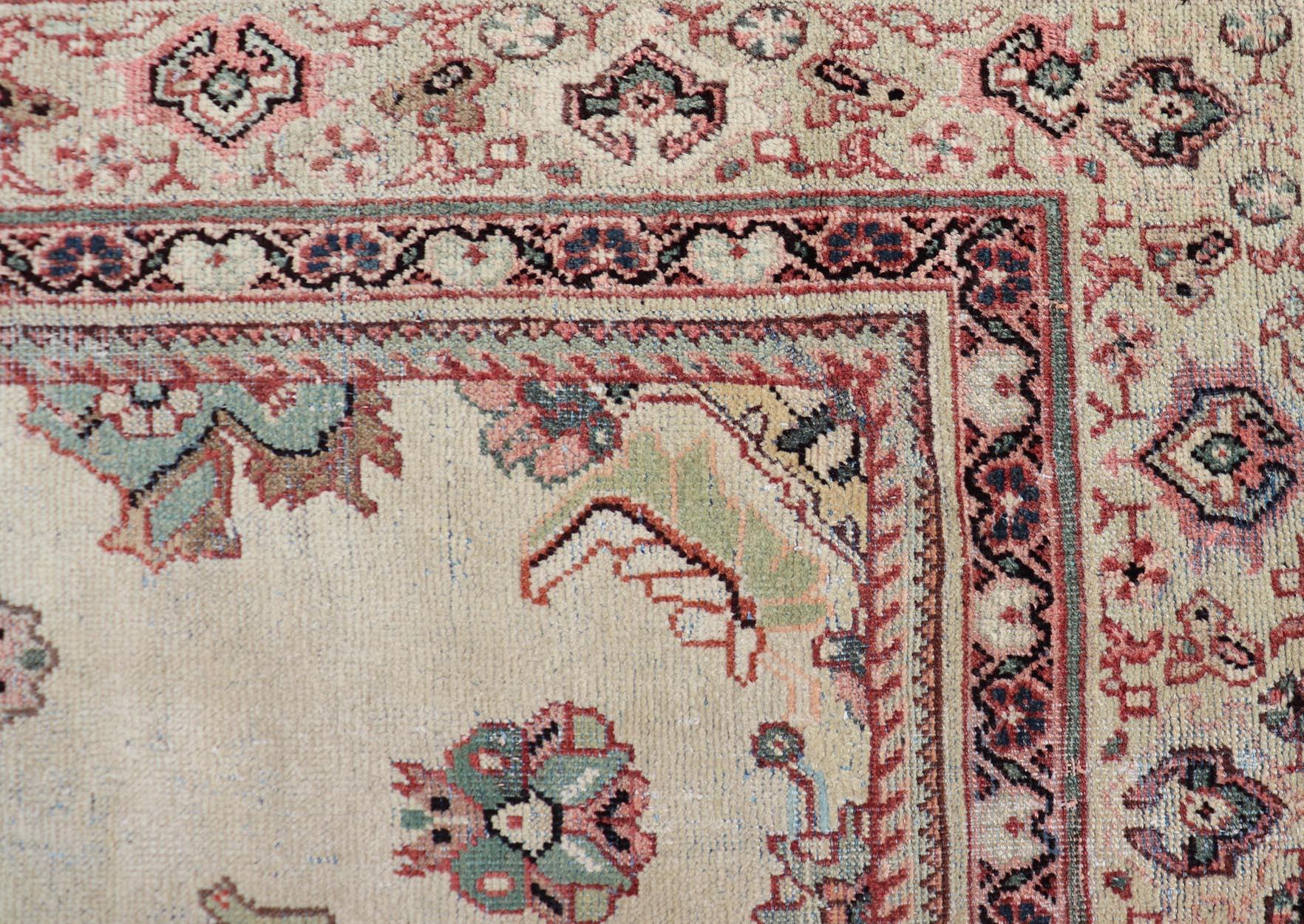 Ivory Background Antique Persian Sultanabad-Mahal Rug with Sub-Geometric Design In Good Condition For Sale In Atlanta, GA